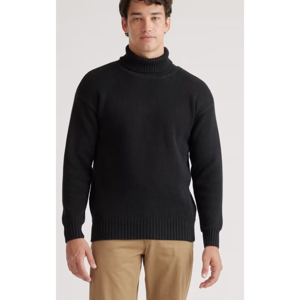 Quince Mens 100% Organic Cotton Turtleneck Sweater Black